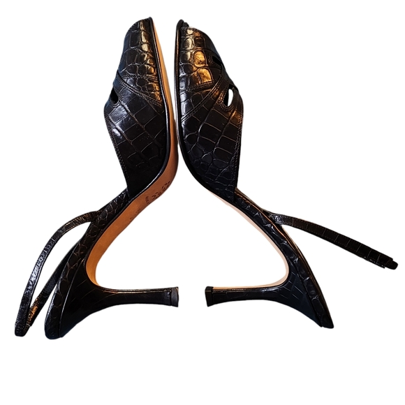 Vintage Isaac Mizrahi Paige Crocodile Black Leather Slingback Heels Size 8.5M - Picture 5 of 12